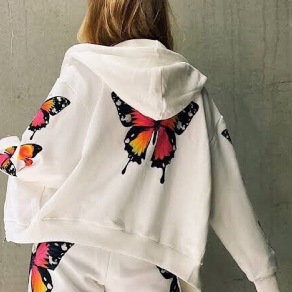 I.AM.GIA White Hoodie with Colorful Butterfly Design